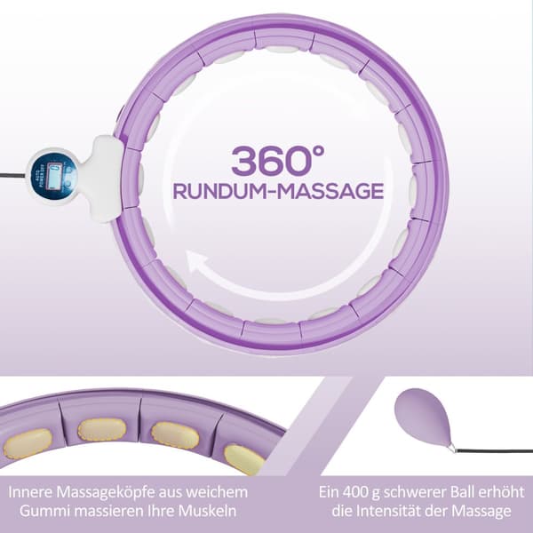 Smart Hula Hoop Voksne med Vægtboldtæller 16 knob (76-113cm) Justerbar Fitness Quiet Slankeudstyr Infinity Hula Hoop til vægttab, Fitness Lilla |