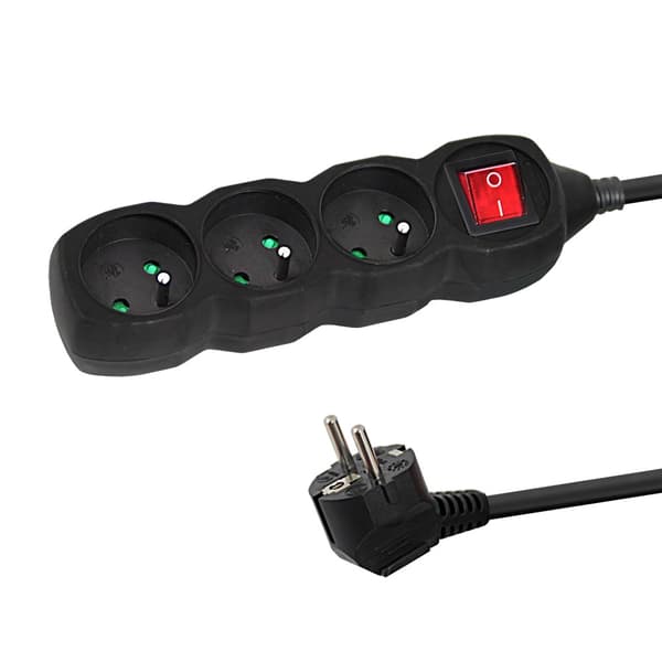 Esperanza Power Strip 3 Stikkontakter Switch 3M Sort