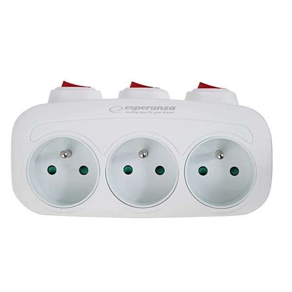 Esperanza Elec. Socket Splitter 3 Stikkontakter Switch Hvid