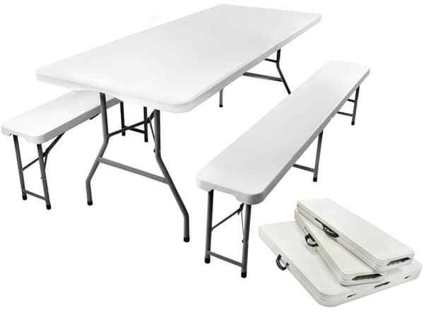 Sammenklappeligt havebord 180cm + 2 bænke