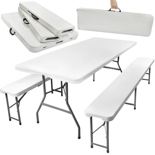 Sammenklappeligt havebord 180cm + 2 bænke