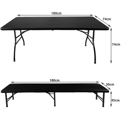 Sammenleggbart hagebord 180cm + 2 benker - sort