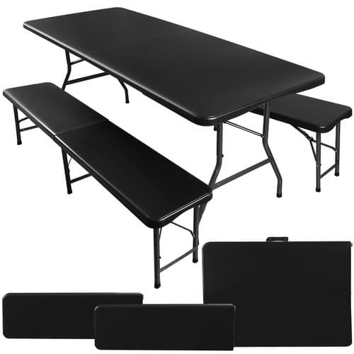 Sammenleggbart hagebord 180cm + 2 benker - sort