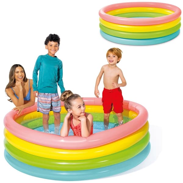 Oppblåsbart basseng Rainbow 4 ringer 168 x 46 cm INTEX 56441
