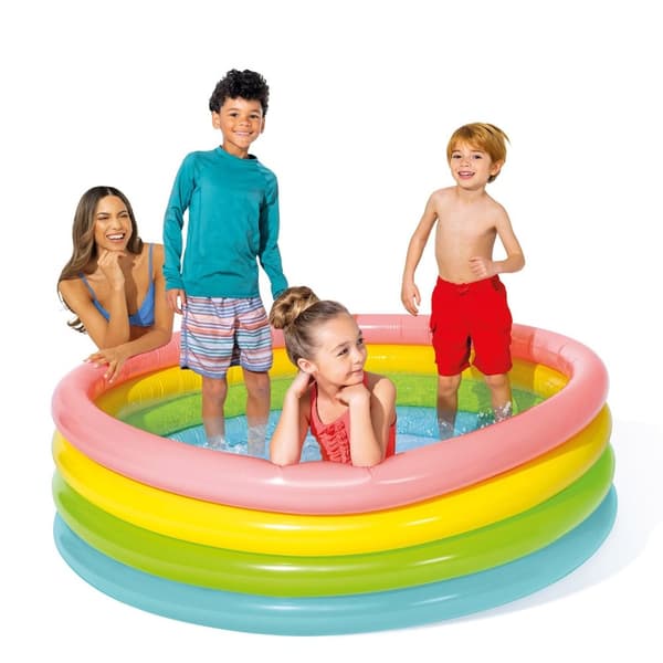 Oppblåsbart basseng Rainbow 4 ringer 168 x 46 cm INTEX 56441