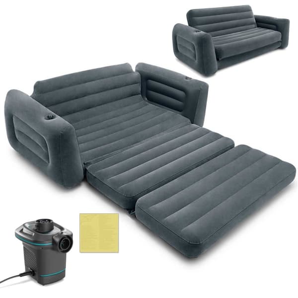 Sofa 2i1 fløyelsmadrass + INTEX pumpe 66552-66640