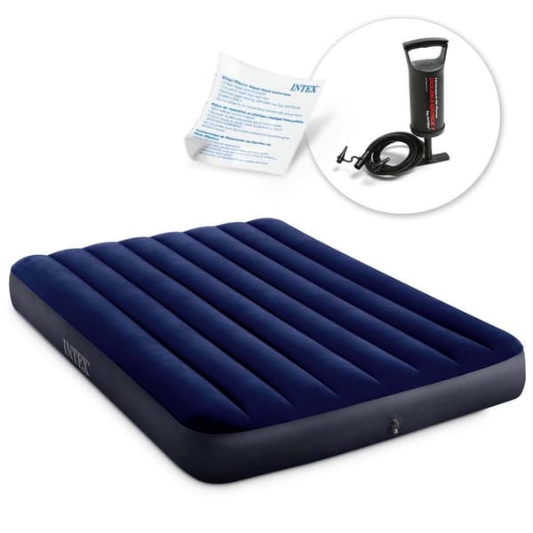 Oppblåsbar madrass 191x137x25 cm med INTEX 64758 stempelpumpe