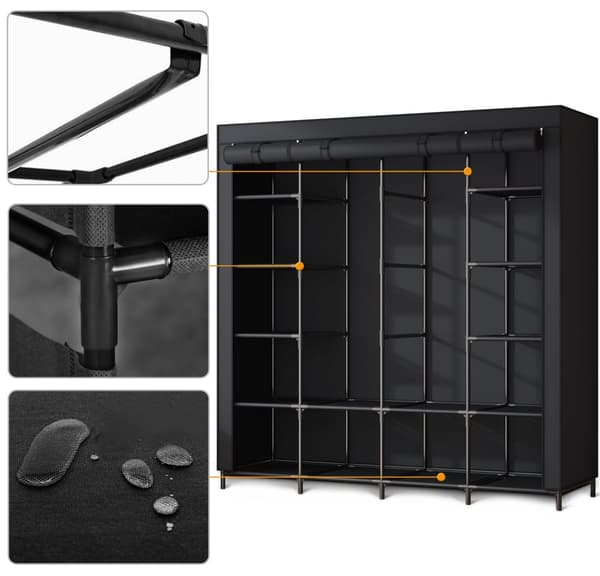 Stor tekstilgarderobe Massido MS-804 sort