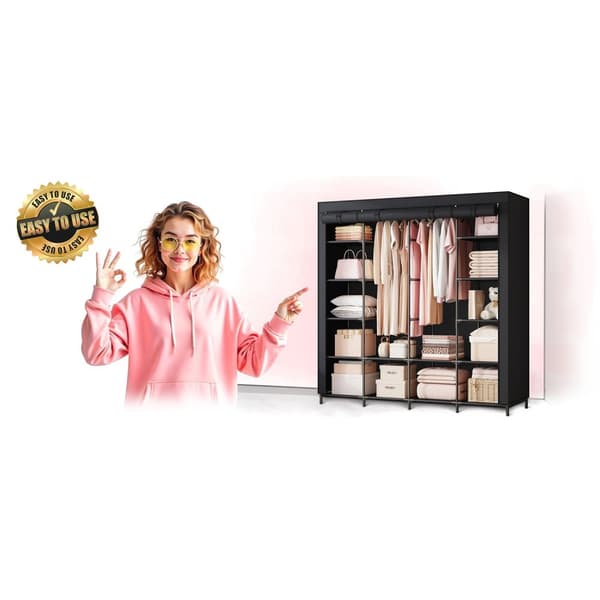 Stor tekstilgarderobe Massido MS-804 sort