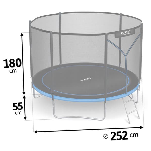 Puutarhatrampoliini 8ft/252cm ulkoverkolla ja tikkailla Neo-Sport