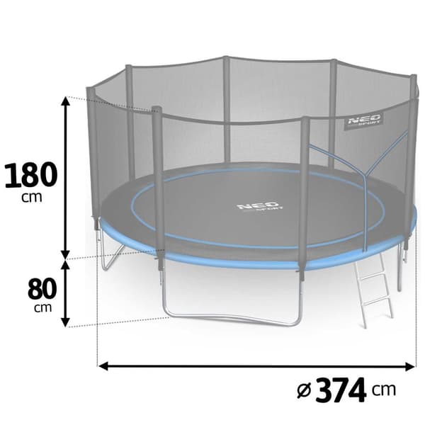 Trädgårdstrampolin 12ft/374cm med utomhusnät och stege Neo-Sport