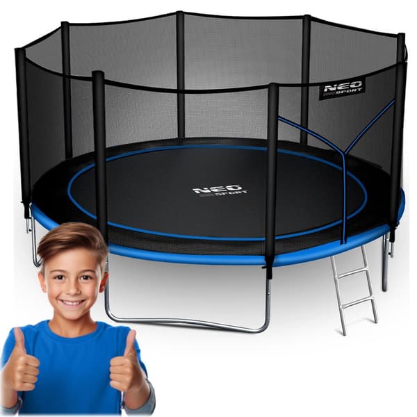 Trädgårdstrampolin 12ft/374cm med utomhusnät och stege Neo-Sport