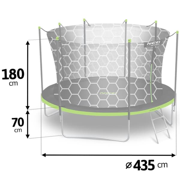Puutarhatrampoliini 14ft/435cm sisäverkolla ja tikkailla Neo-Sport