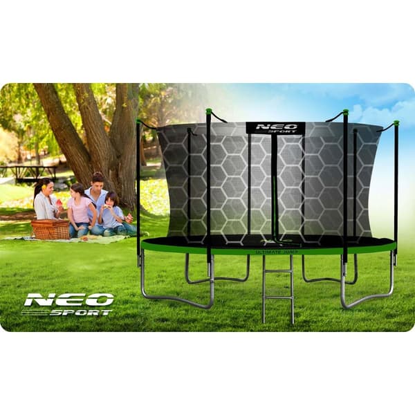 Puutarhatrampoliini 14ft/435cm sisäverkolla ja tikkailla Neo-Sport