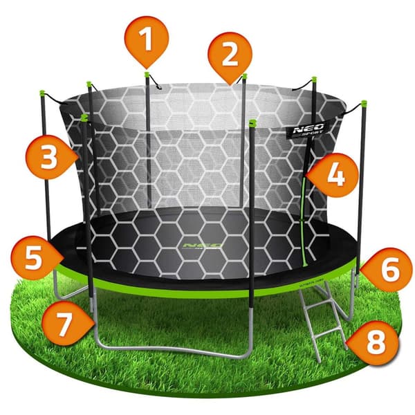Hagetrampolin 14ft/435cm med innvendig nett og stige Neo-Sport