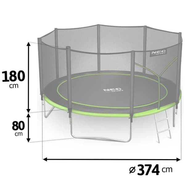 Trädgårdstrampolin 12ft/374cm med utomhusnät och stege Neo-Sport