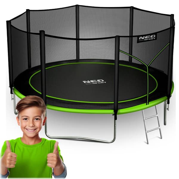 Trädgårdstrampolin 12ft/374cm med utomhusnät och stege Neo-Sport
