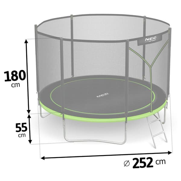 Trädgårdstrampolin 8ft/252cm med utomhusnät och stege Neo-Sport