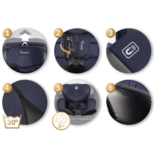 Nukido Aero Line Bilsete Sort/Marineblå 0-36kg ISOFIX