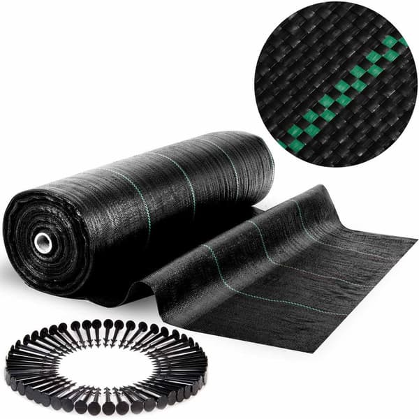 Hageagrotekstil 1,6 m x 50 m 70 g/m2 + 50 Plonos-stifter - svart
