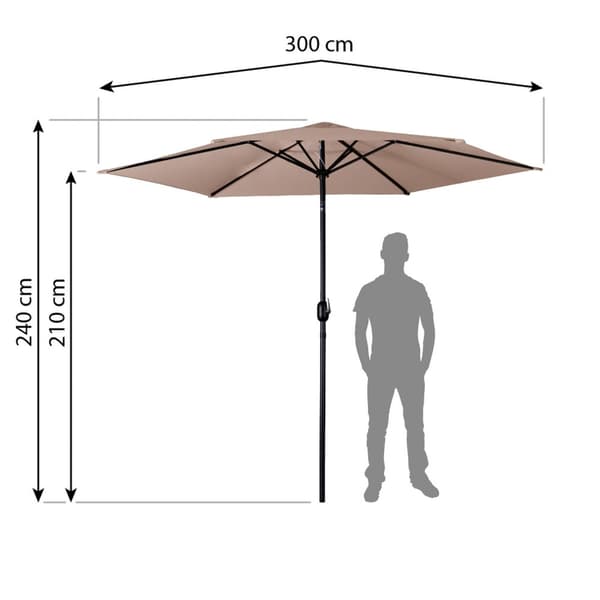 Taitettava puutarhasateenvarjo 6 segmenttiä 300 cm kannella Plonos PL-884