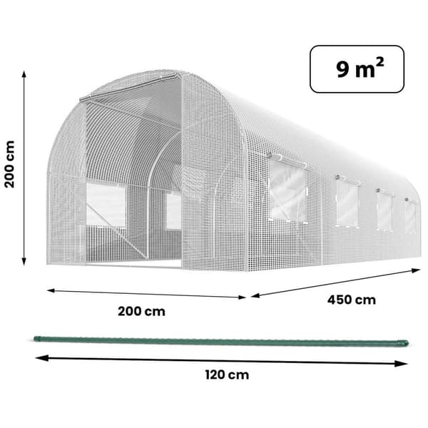 Hagetunnel 2 x 4,5 m (9 m2) hvit Plonos