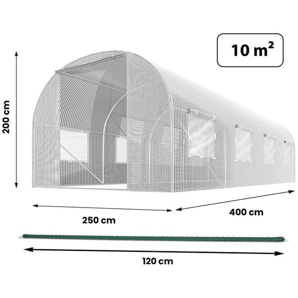 Hagetunnel 2,5 x 4 m (10 m2) hvit Plonos