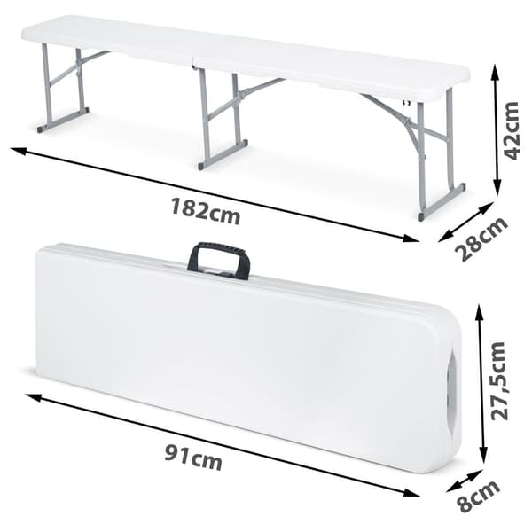 Sammenleggbar serveringshagebenk 180 cm Plonos hvit