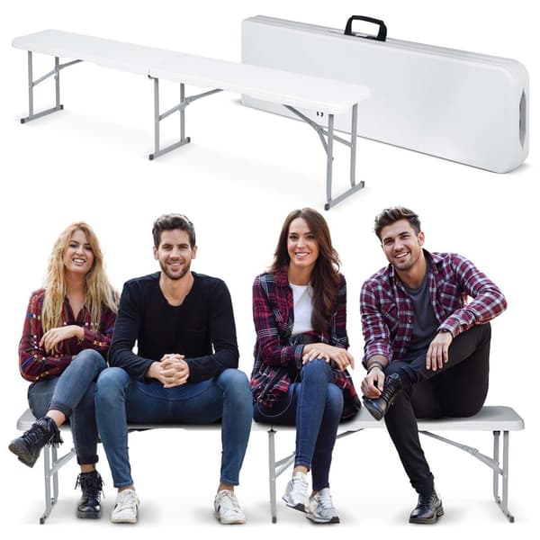 Sammenleggbar serveringshagebenk 180 cm Plonos hvit