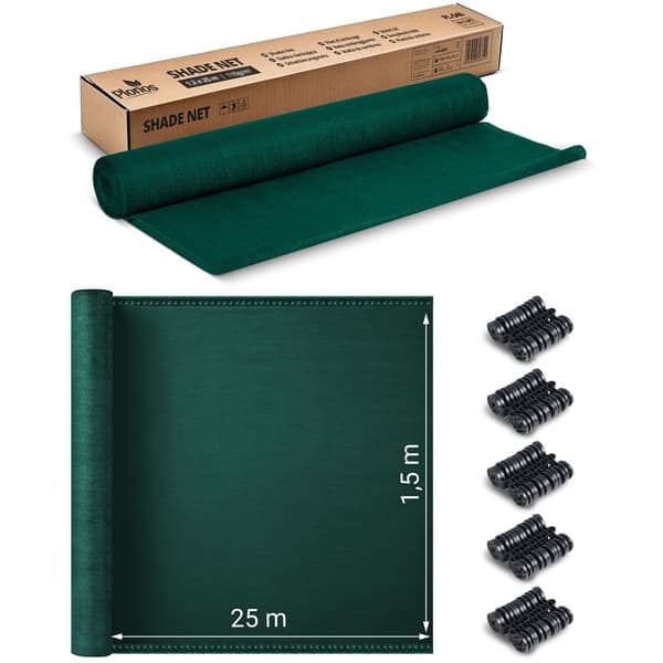Skærmnet 1,5x25m 140g/m2 + 50 klemmer grøn