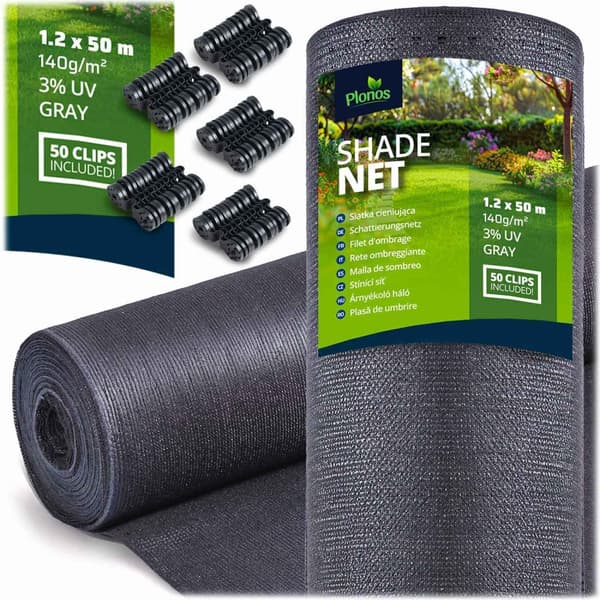 Skærmnet 1,2x50m 140g/m2 + 50 klemmer grå