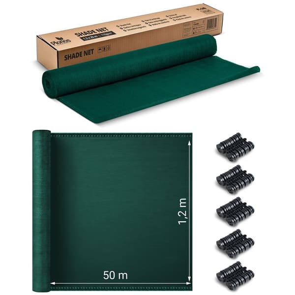Skyggenet 1,2x50m 110g/m2 + 50 klemmer grøn