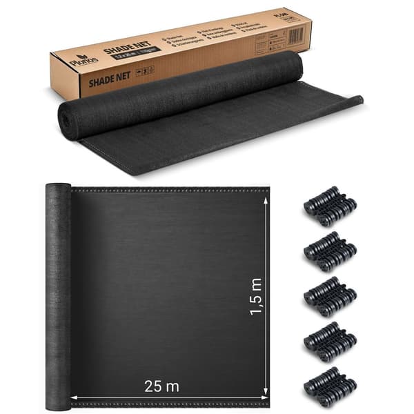 Skyggenett 1,5x25m 110g/m2 + 50 klemmer grå