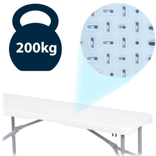 Catering sett hage klappbord + 2 benker 180 cm Plonos hvit