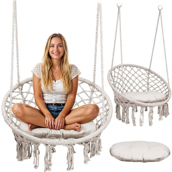 Hengende hagesungestol BOHO beige