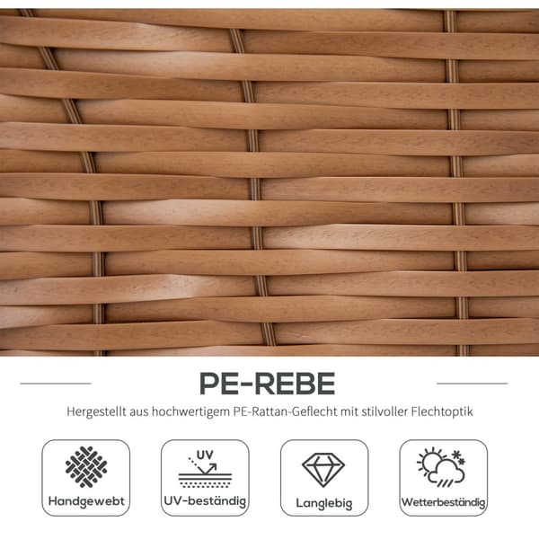 Strandstol 3-seters solseng med tak og 2 sammenleggbare bord, fotstøtte, XXL polyrattan natur, 150x79x160cm for hage og terrasse |.de