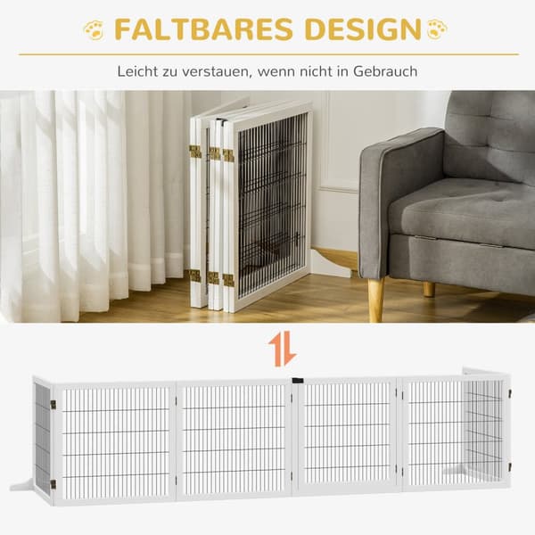 Hundespærre, justerbar sikkerhedslåge med fødder, 432 x 70 cm hundelåge i træ, foldbar trappelåge, hundespærre til trapper, døre, entre, 6 paneler, hv