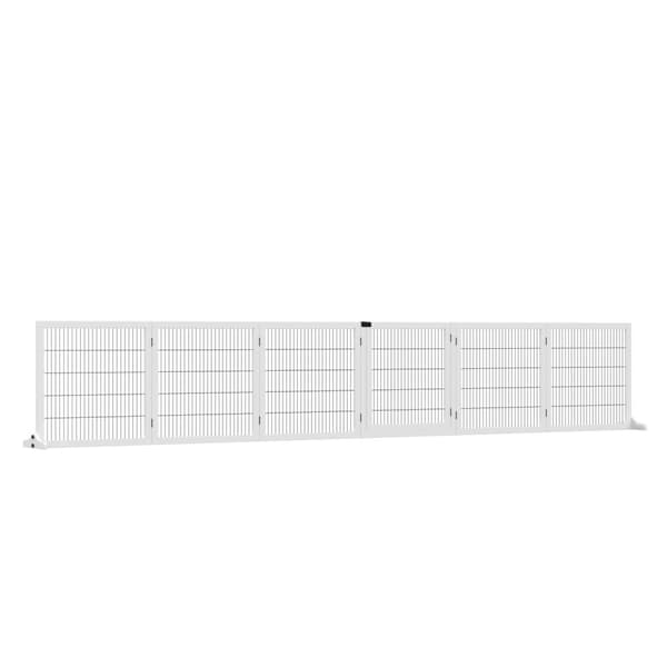 Hundespærre, justerbar sikkerhedslåge med fødder, 432 x 70 cm hundelåge i træ, foldbar trappelåge, hundespærre til trapper, døre, entre, 6 paneler, hv