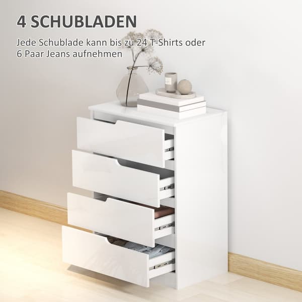 Kommode sideskap med 4 skuffer, kommode til stue, soverom, høyglans hvit 60 x 40 x 85cm |