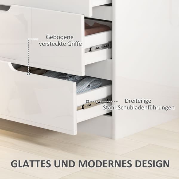 Kommode sideskap med 4 skuffer, kommode til stue, soverom, høyglans hvit 60 x 40 x 85cm |