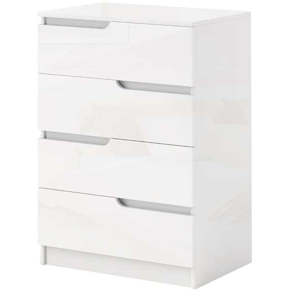 Kommode sideskap med 4 skuffer, kommode til stue, soverom, høyglans hvit 60 x 40 x 85cm |