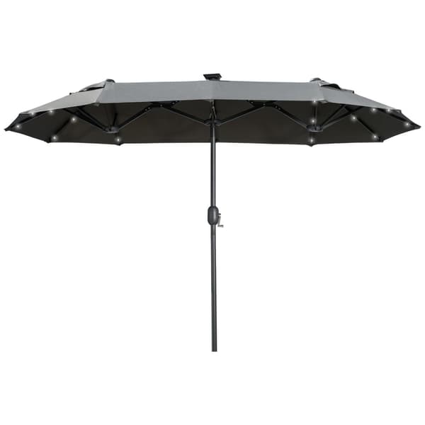 Tupla-aurinkovarjo, 295 x 219cm, aurinkovarjo LED-valolla, soikea, puutarhavarjo, tuulenpitävä, vakaa, markkinavarjo säädettävällä kallistuskulmalla t