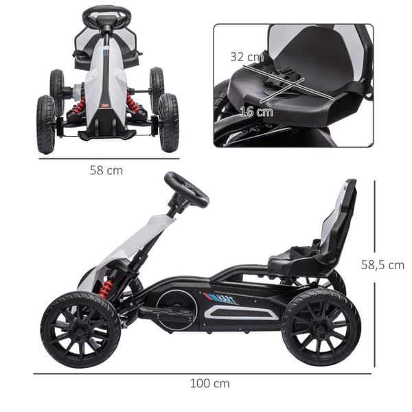 El-gokart til børn 12 V 3-5 km/t driftkart med 2-vejs justerbar tilstand, sikkerhedssele, rat, gokart børnebil til 3-8 årige børn, hvid |