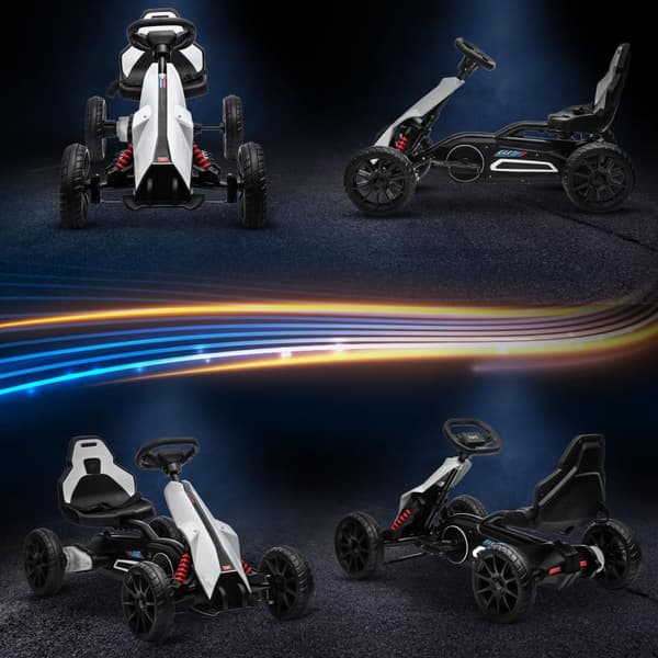 El-gokart til børn 12 V 3-5 km/t driftkart med 2-vejs justerbar tilstand, sikkerhedssele, rat, gokart børnebil til 3-8 årige børn, hvid |