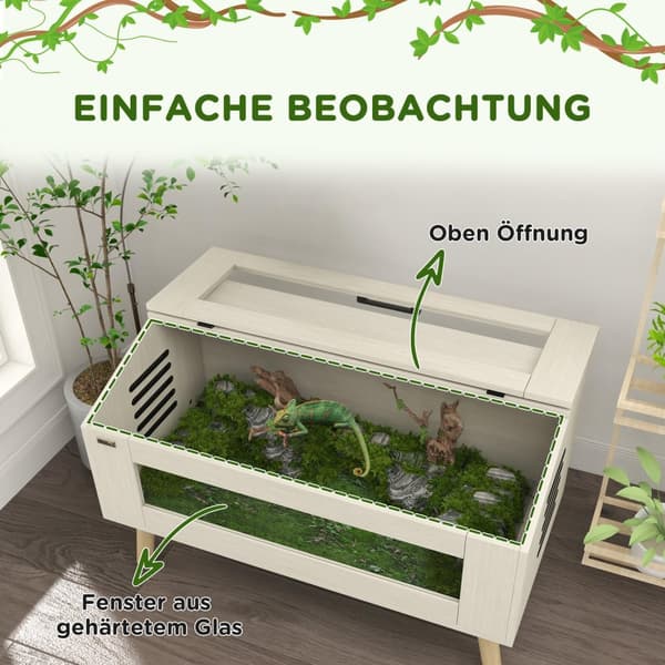 Terrarium til krybdyr, 140L krybdyrfoderkasse med hærdet glasvinduer, låg, ben, krybdyravlsboks til padder, edderkop, eg, 100 x 50 x 60 cm |