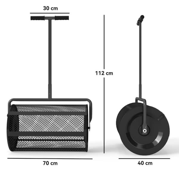 Kompostinlevitin 300L 61x40cm lannoitteenlevitin nurmikon puutarhapuutarhanlevitin T-kahvalla verkkokorilla metallinen siemenlevitin turpeenlevitin nu