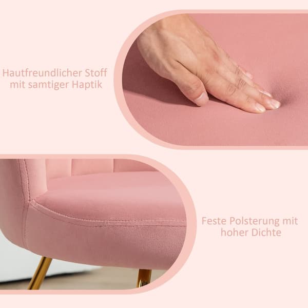 Lenestol lenestol med armlener, metallben, avslapningsstol med ryggstøtte i lotusdesign, fløyelslook, polstret stol til stue, soverom rosa |