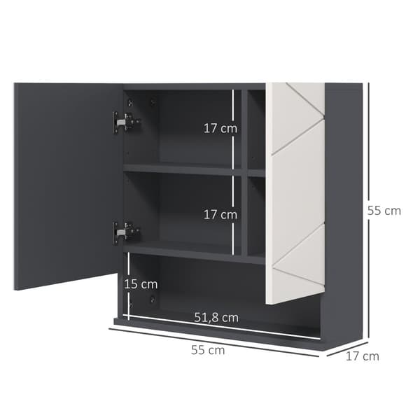 Peilikaappi kylpyhuone, kylpyhuonekaappi peilillä, seinäkaappi säädettävällä hyllyllä, avoin lokero, huurtumisenestotoiminto, seinäkaappi 55x17x55cm h