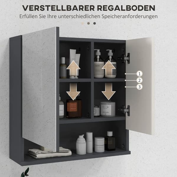 Peilikaappi kylpyhuone, kylpyhuonekaappi peilillä, seinäkaappi säädettävällä hyllyllä, avoin lokero, huurtumisenestotoiminto, seinäkaappi 55x17x55cm h