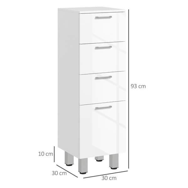 Smalt baderomsskap, toalettskap med justerbar hylle, 3 skuffer, baderomsskap for små rom bad, stue 30 x 30 x 93 cm hvit |